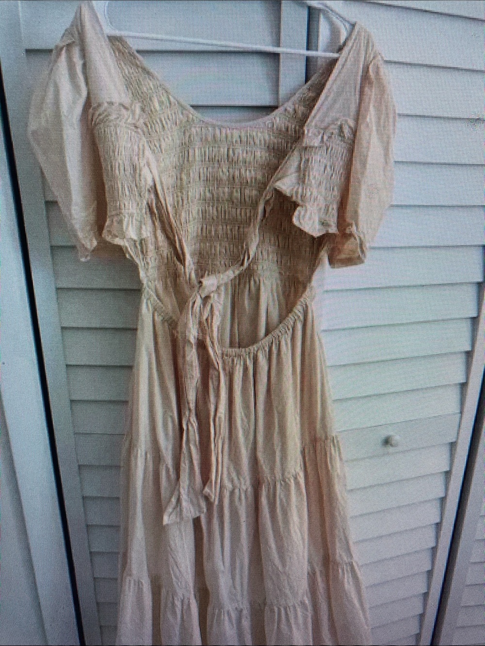 Smocked Puff-Sleeve Midi Dress in Cream - Picture 2 of 2